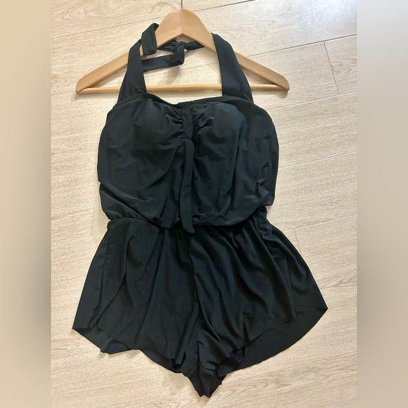 Aqua Green Swim Romper one piece swimsuit - Picture 3 of 6